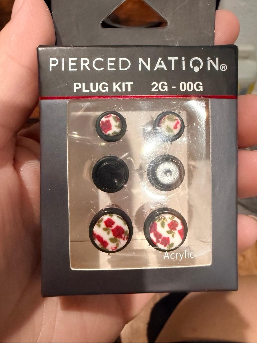 Floral Acrylic Plug Kit - Black with Red/Green Floral Inlay